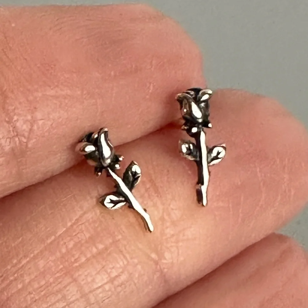 Sterling Silver Tiny Rose Stud Earrings